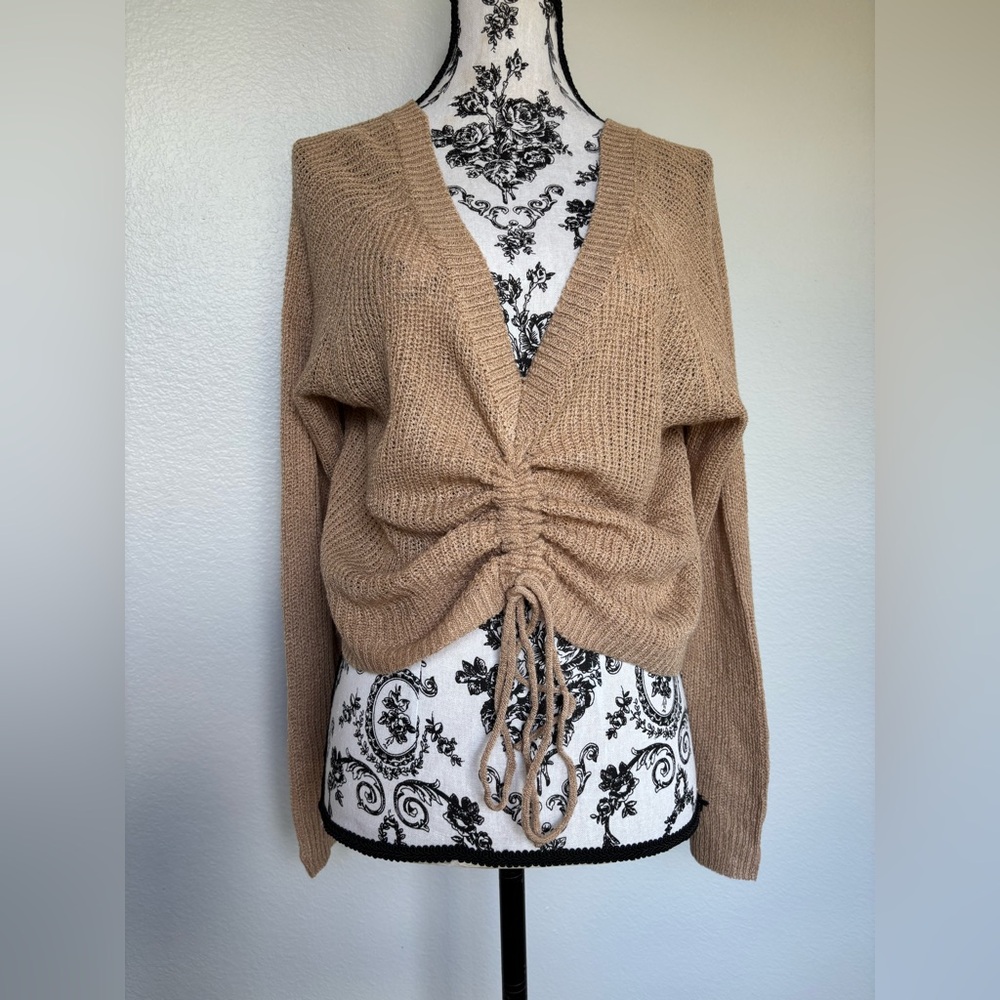 Better Be Tan V-Neck Sweater with Drawstring - Picture 7 of 11